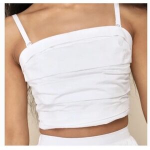 Lulus Daytime Perfection Women's XL White Cotton Pleated Cropped Sleeveless Top